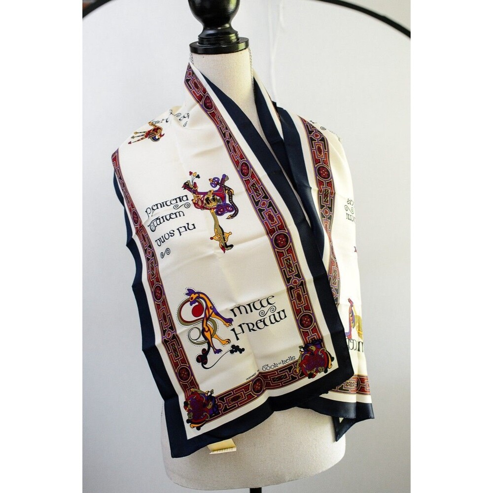 Book of Kells Scarf Celtic Art Irish Navy Border 54 x 12 Colorful Silky neck